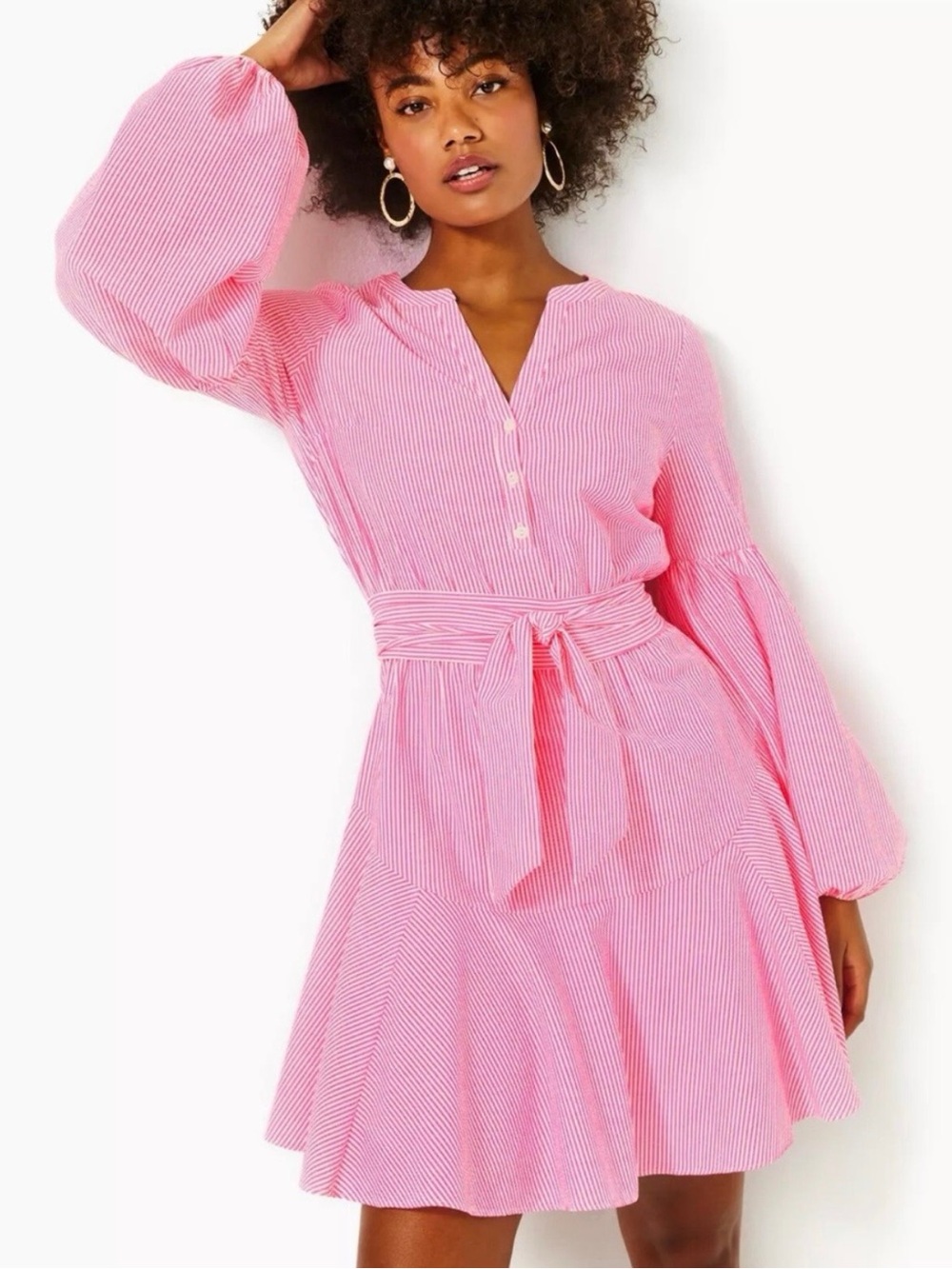 Lilly Pulitzer Pink Striped Long-Sleeve Belted Mini Dress